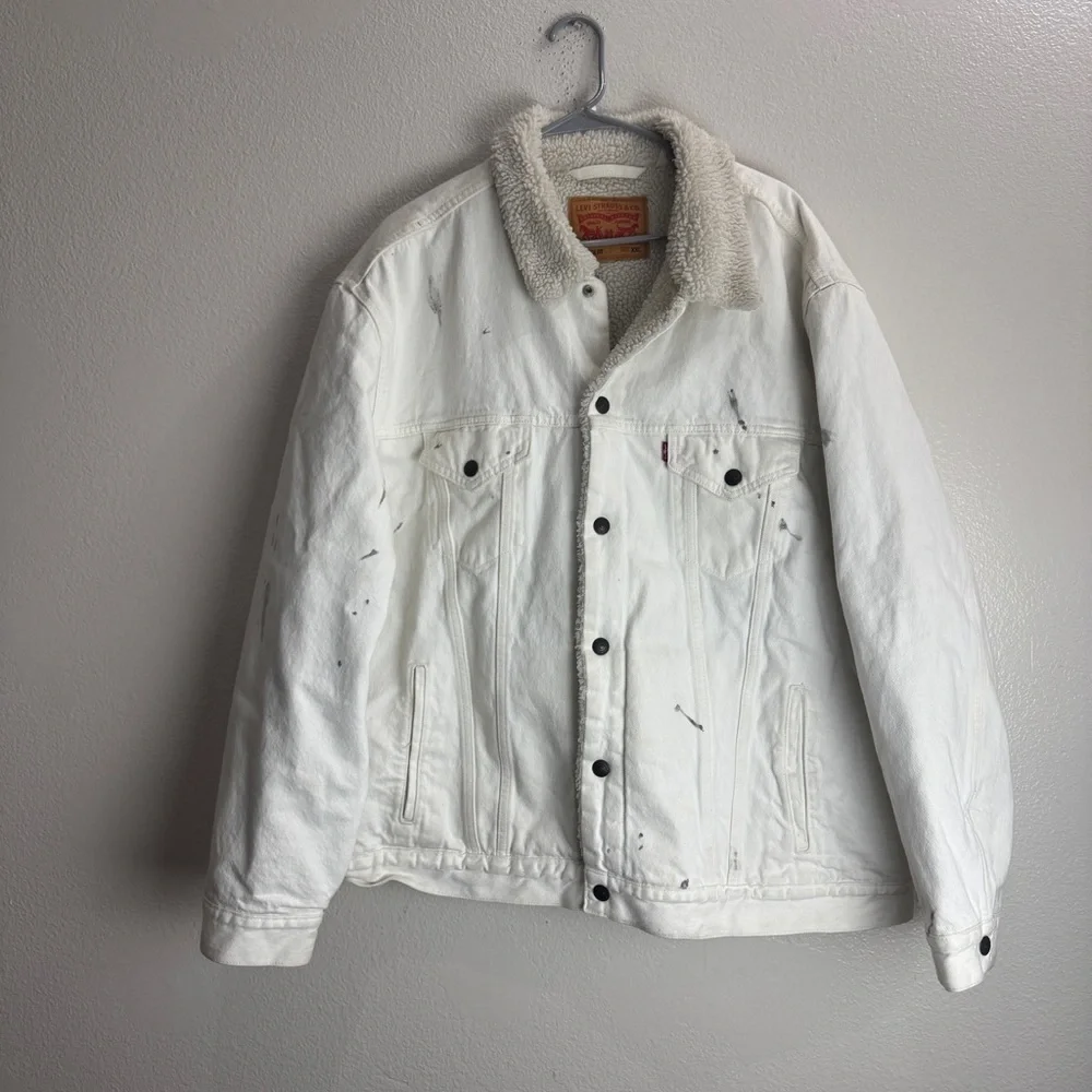 Levis Sherpa Vintage Denim Jacket Distressed Size XXL